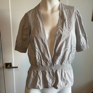 Filippa K Short Sleeve 100% Cotton Eyelet 2 Button V Neck Cardigan/Top Grey Sz S